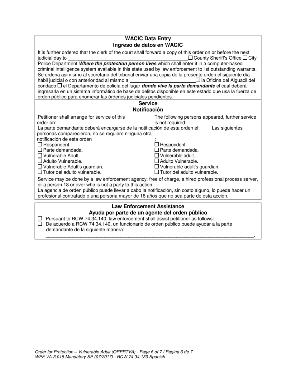 Form WPF VA-3.015 Order for Protection - Vulnerable Adult - Washington (English / Spanish), Page 6