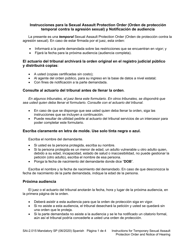 Instrucciones para Formulario WPF SA-2.015 Temporary Sexual Assault Protection Order and Notice of Hearing - Washington (Spanish)