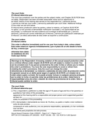 Form WPF SA-3.015 Sexual Assault Protection Order - Washington (English/Spanish), Page 2
