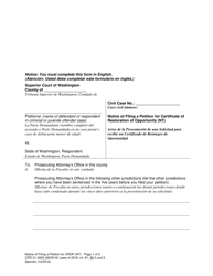 Form CRO01.0200 Notice of Filing a Petition for Certificate of Restoration of Opportunity - Washington (English/Spanish)