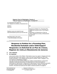 Form FL Parentage332 Response to Petition for a Parenting Plan, Residential Schedule and/or Child Support - Washington (English/Spanish)