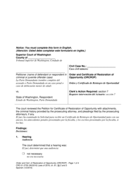 Document preview: Form CRO01.0700 Order and Certificate of Restoration of Opportunity - Washington (English/Spanish)