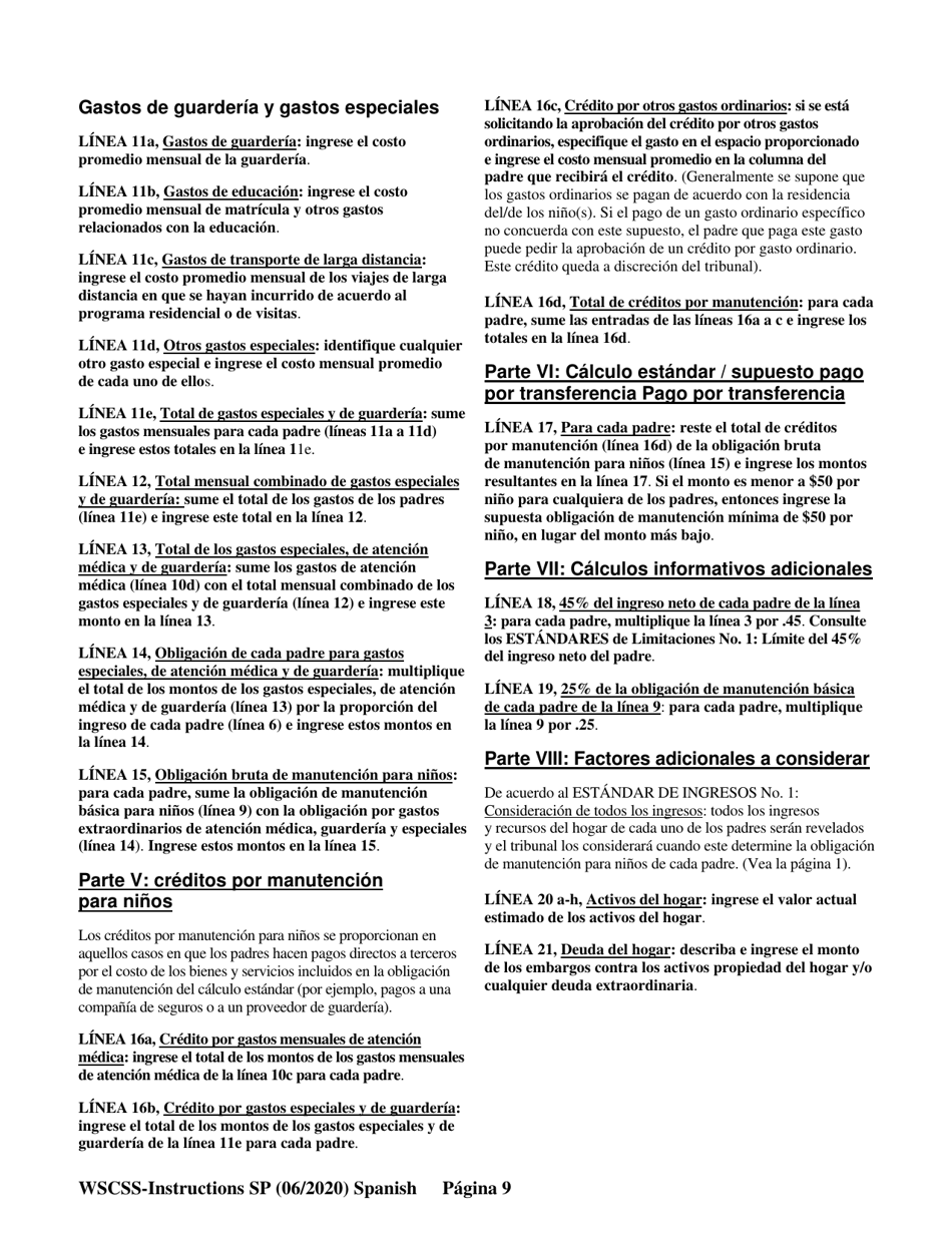 Instrucciones para Planilla De Manutencion Para Ninos Del Estado De Washington - Washington (Spanish), Page 10