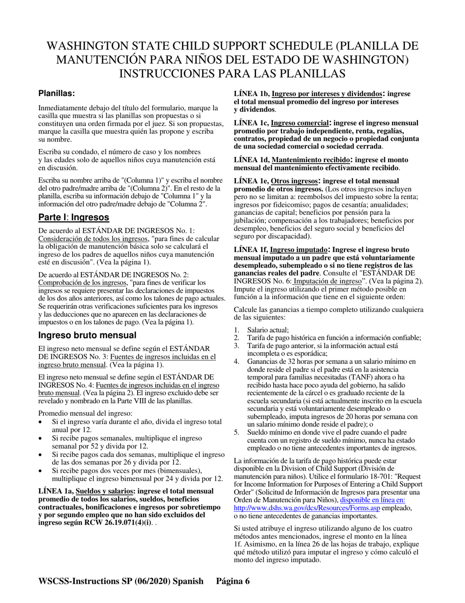 Instrucciones para Planilla De Manutencion Para Ninos Del Estado De Washington - Washington (Spanish), Page 7