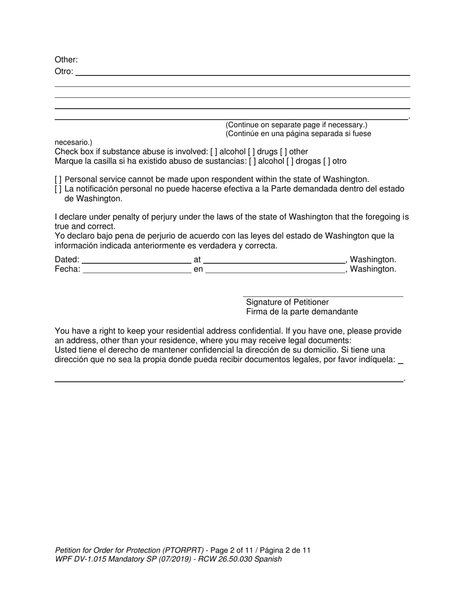 Form WPF DV-1.015 Petition for Order for Protection (Ptorprt) - Washington (English / Spanish), Page 11