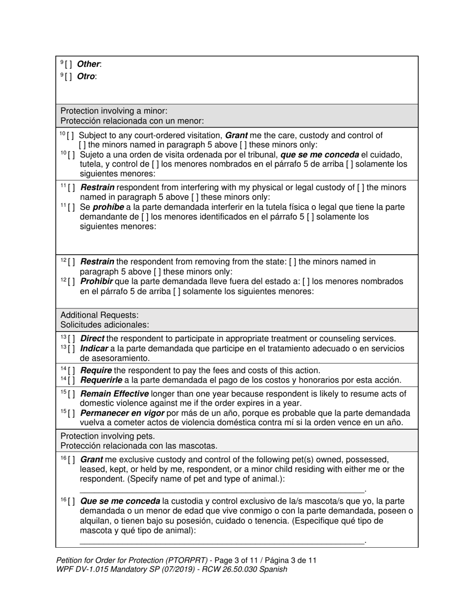 Form WPF DV-1.015 Petition for Order for Protection (Ptorprt) - Washington (English / Spanish), Page 5