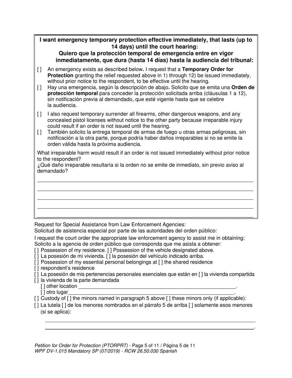 Form WPF DV-1.015 Petition for Order for Protection (Ptorprt) - Washington (English / Spanish), Page 7