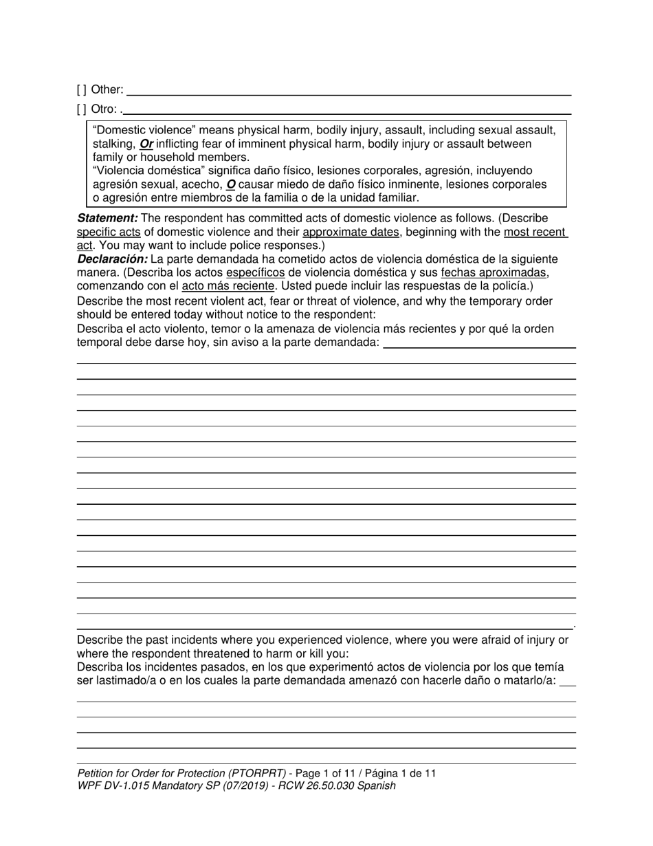 Form WPF DV-1.015 Petition for Order for Protection (Ptorprt) - Washington (English / Spanish), Page 8
