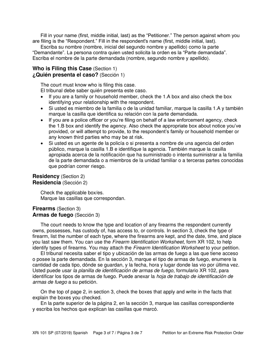 Instructions for Form XR101 Petition for an Extreme Risk Protection Order - Washington (English / Spanish), Page 3