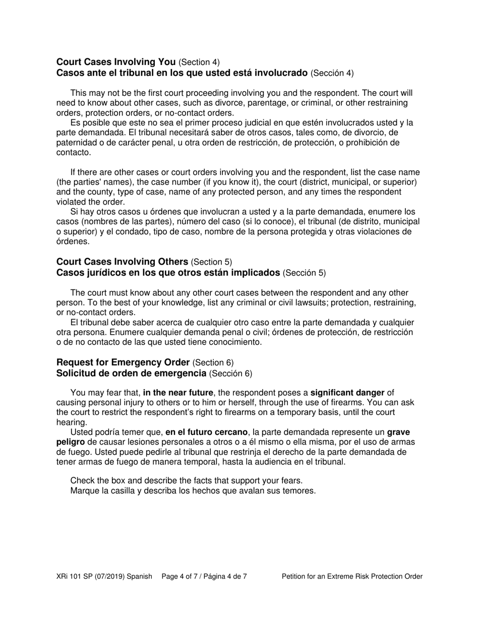 Instructions for Form XR101 Petition for an Extreme Risk Protection Order - Washington (English / Spanish), Page 4