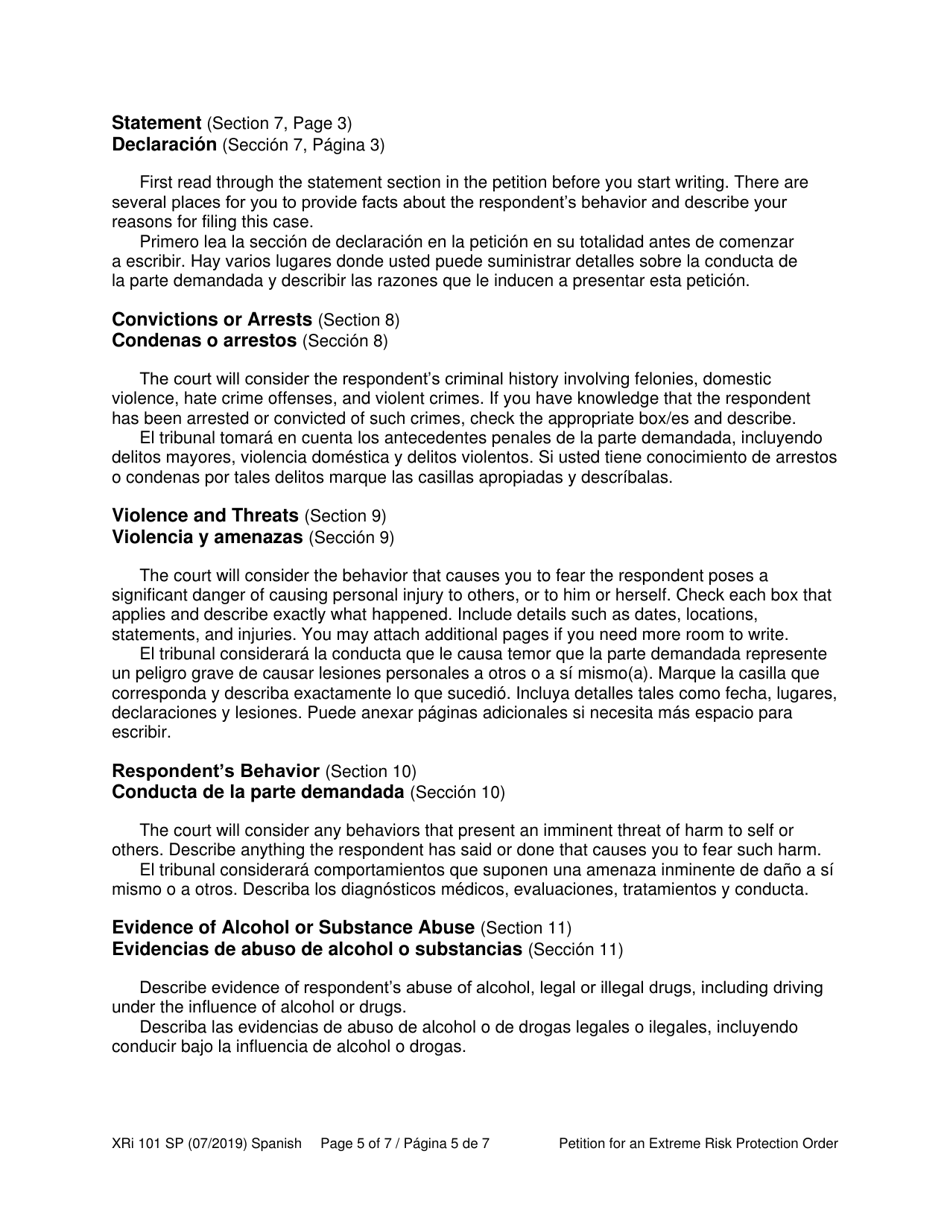 Instructions for Form XR101 Petition for an Extreme Risk Protection Order - Washington (English / Spanish), Page 5