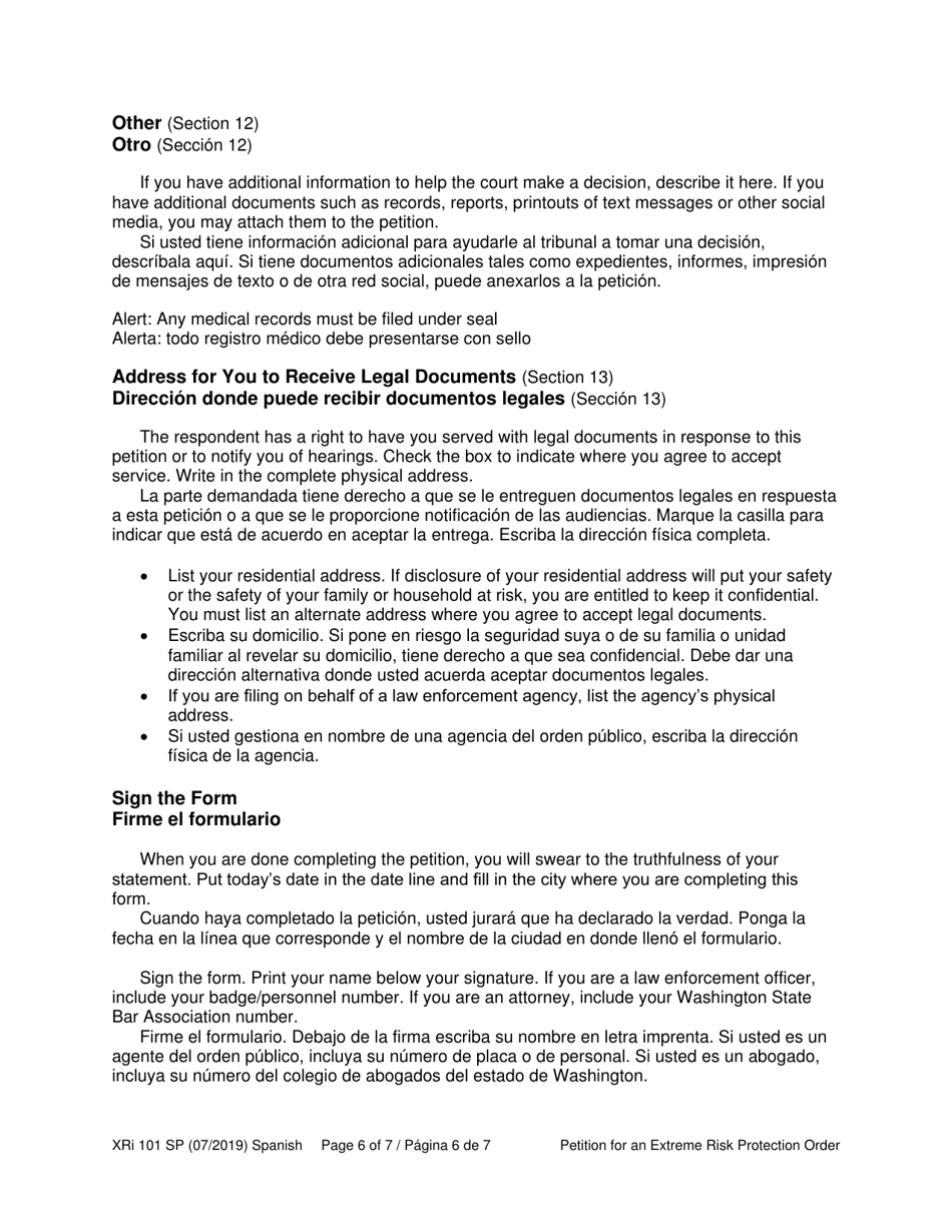 Instructions for Form XR101 Petition for an Extreme Risk Protection Order - Washington (English / Spanish), Page 6