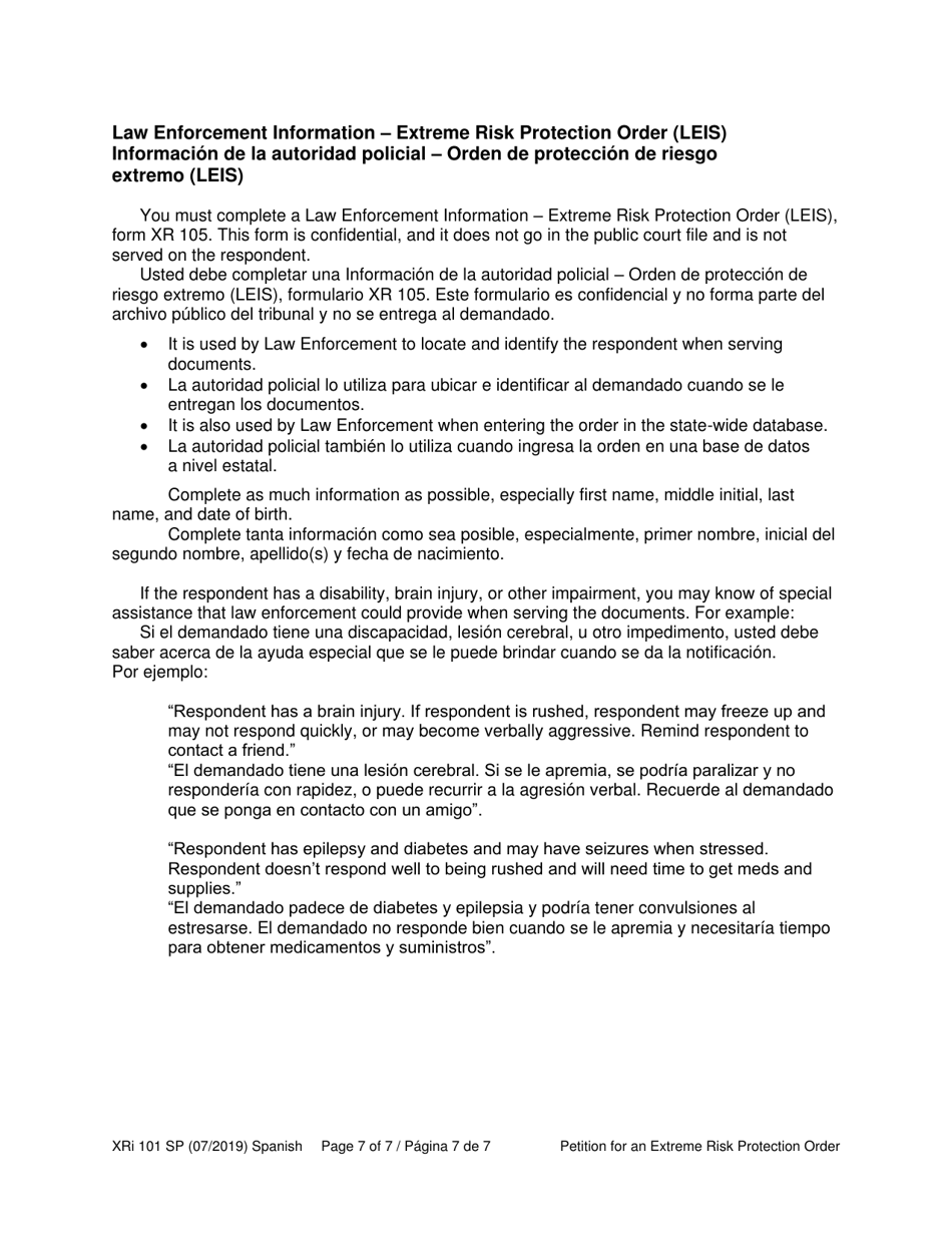 Instructions for Form XR101 Petition for an Extreme Risk Protection Order - Washington (English / Spanish), Page 7