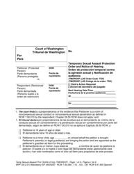 Form WPF SA-2.015 Temporary Sexual Assault Protection Order and Notice of Hearing - Washington (English/Spanish)