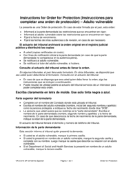 Document preview: Instrucciones para Formulario WPF VA-3.015 Order for Protection - Vulnerable Adult - Washington (Spanish)