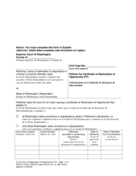 Document preview: Form CRO01.0100 Petition for Certificate of Restoration of Opportunity - Washington (English/Spanish)