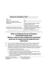 Document preview: Form FL Modify604 Order on Adequate Cause to Change a Parenting/Custody Order - Washington (English/Russian)