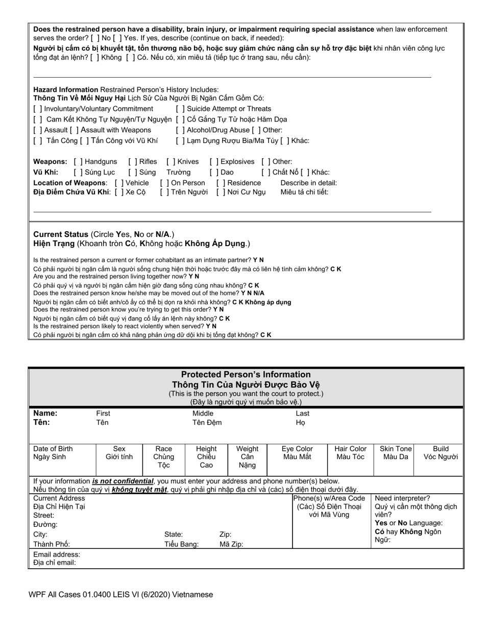 Form WPF All Cases01.0400 Law Enforcement Information Sheet (Leis) - Washington (English / Vietnamese), Page 2