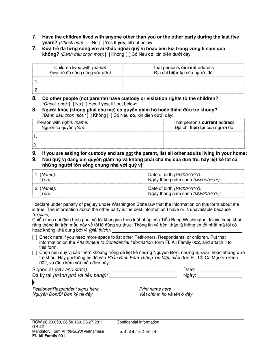 Form FL All Family001 Confidential Information (Cif) - Washington (English / Vietnamese), Page 4