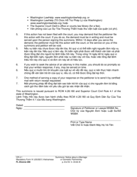 Form FL Divorce200 Summons: Notice About a Marriage or Domestic Partnership - Washington (English/Vietnamese), Page 3