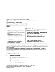 Form CRO01.0700 Order and Certificate of Restoration of Opportunity (Orcrop) - Washington (English/Russian)