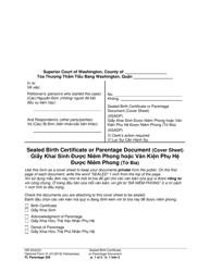 Document preview: Form FL Parentage329 Sealed Birth Certificate or Parentage Document (Cover Sheet) - Washington (English/Vietnamese)