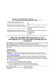 Document preview: Form FL Divorce221 Motion for Immediate Restraining Order (Ex Parte) - Washington (English/Vietnamese)
