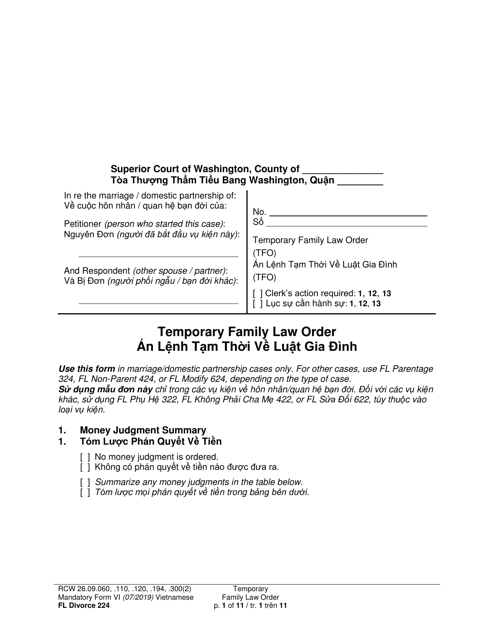 Form FL Divorce224 Temporary Family Law Order - Washington (English/Vietnamese)