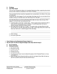 Form FL Divorce222 Immediate Restraining Order (Ex Parte) and Hearing Notice - Washington (English/Vietnamese), Page 3