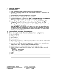 Form FL Divorce222 Immediate Restraining Order (Ex Parte) and Hearing Notice - Washington (English/Vietnamese), Page 5