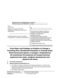 Document preview: Form FL Modify610 Final Order and Findings on Petition to Change a Parenting Plan, Residential Schedule or Custody Order - Washington (English/Russian)