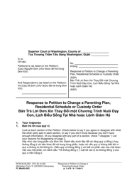 Document preview: Form FL Modify602 Response to Petition to Change a Parenting Plan, Residential Schedule or Custody Order (Rsp) - Washington (English/Vietnamese)