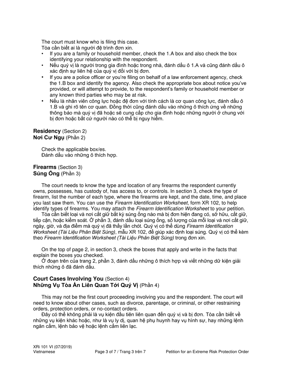 Instructions for Form XR101 Petition for an Extreme Risk Protection Order (Ptxr) - Washington (English / Vietnamese), Page 3