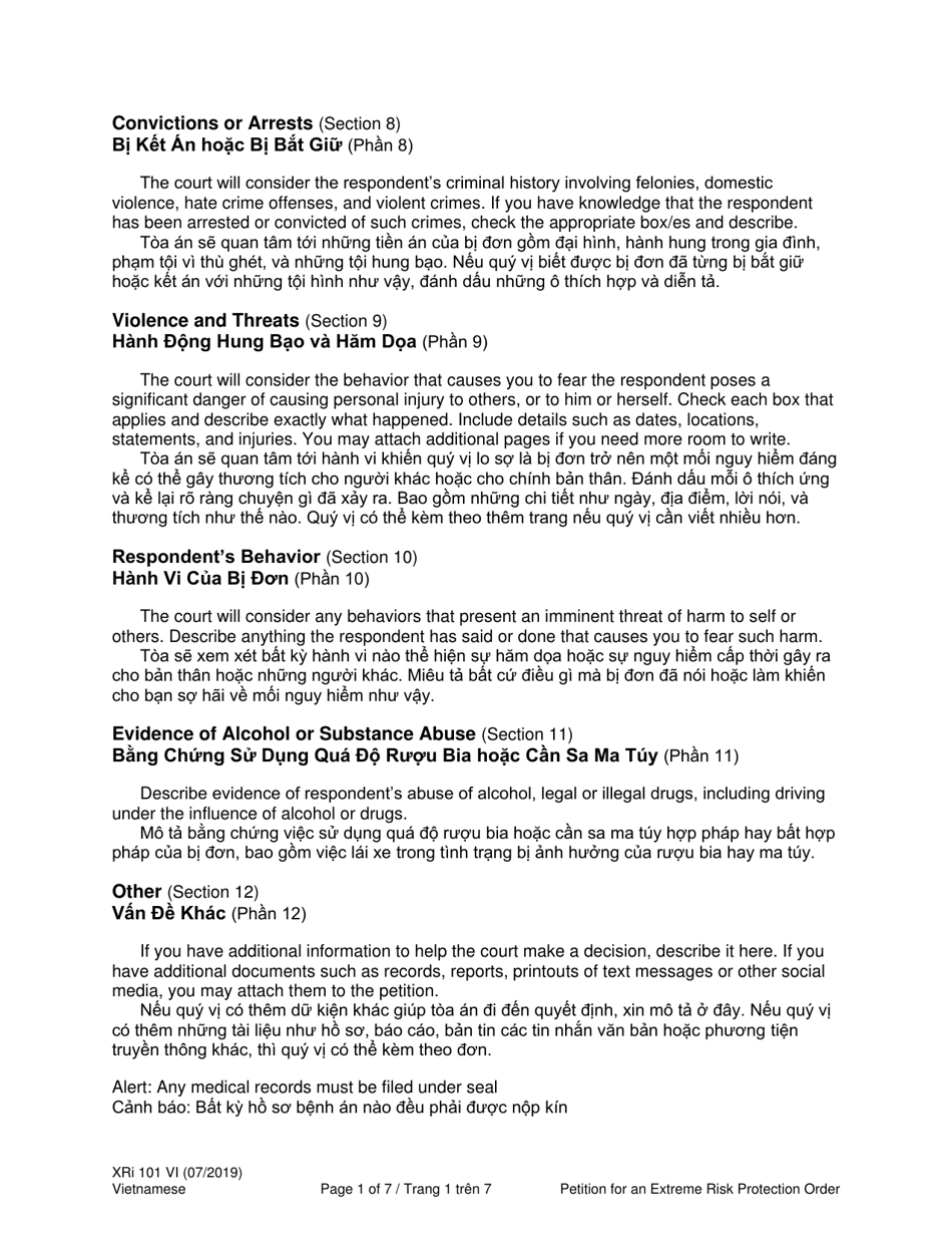 Instructions for Form XR101 Petition for an Extreme Risk Protection Order (Ptxr) - Washington (English / Vietnamese), Page 5