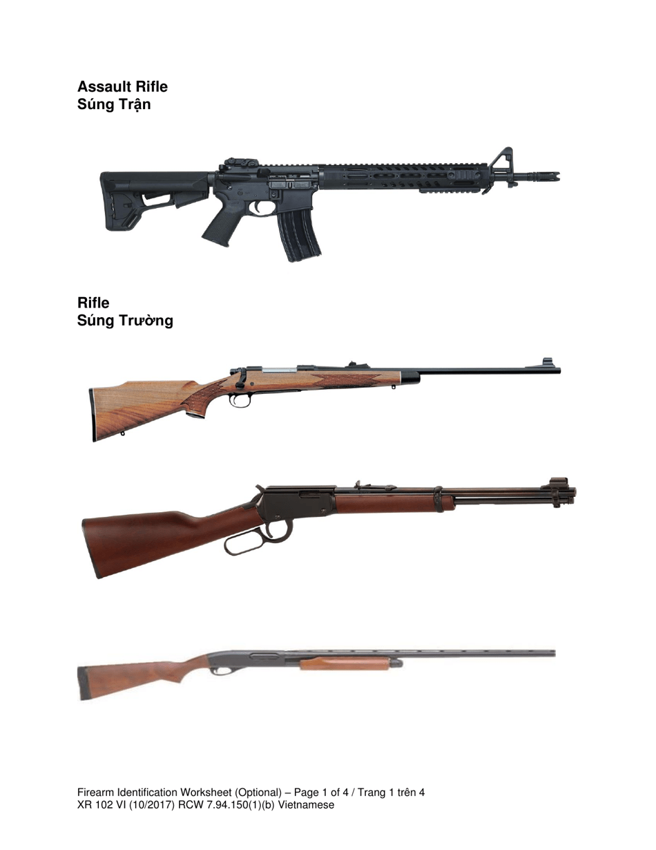 Form XR102 Firearm Identification Worksheet - Washington (English / Vietnamese), Page 3