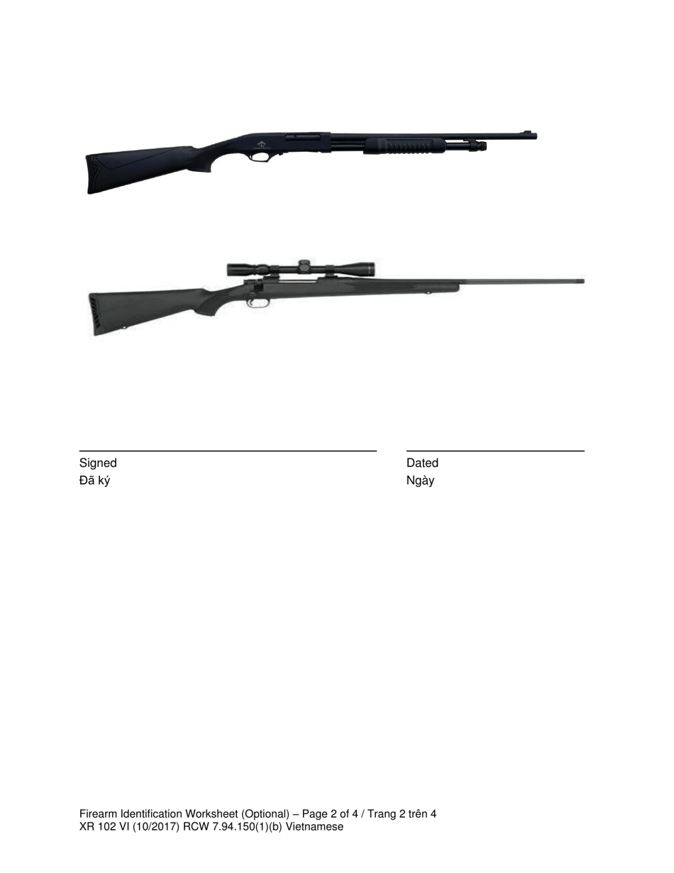 Form XR102 Firearm Identification Worksheet - Washington (English / Vietnamese), Page 4