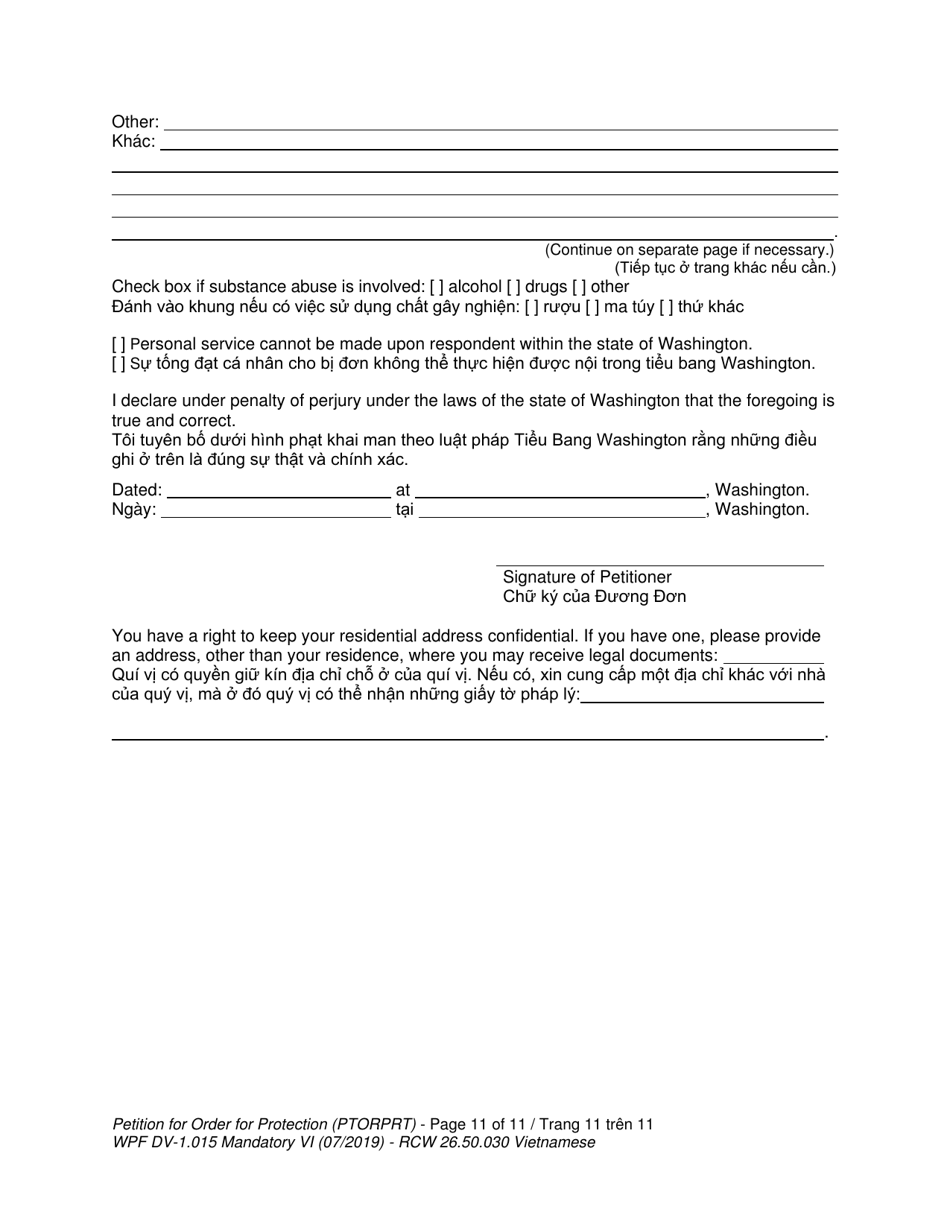 Form WPF DV-1.015 Petition for Order for Protection (Ptorprt) - Washington (English / Vietnamese), Page 11