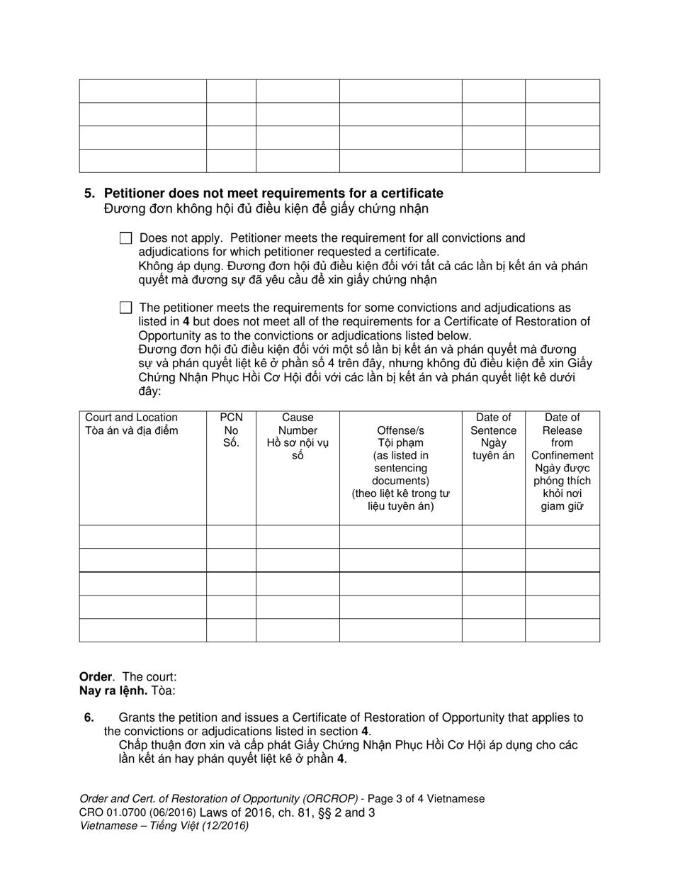 Form CRO01.0700 Order and Certificate of Restoration of Opportunity - Washington (English / Vietnamese), Page 3