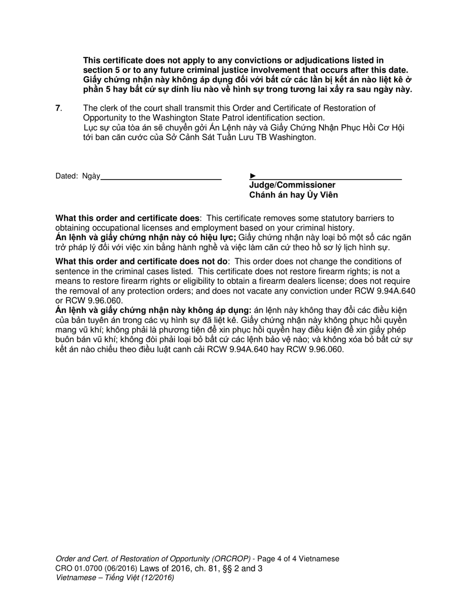 Form CRO01.0700 Order and Certificate of Restoration of Opportunity - Washington (English / Vietnamese), Page 4