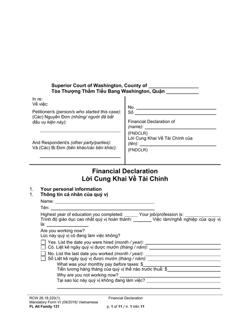 Form FL All Family131 Financial Declaration - Washington (English/Vietnamese)