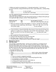 Form FL Divorce201 Petition for Divorce (Dissolution) - Washington (English/Vietnamese), Page 2