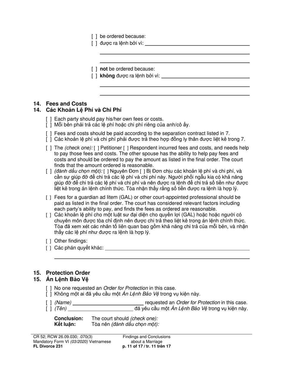 Form FL Divorce231 Findings and Conclusions About a Marriage - Washington (English / Vietnamese), Page 11