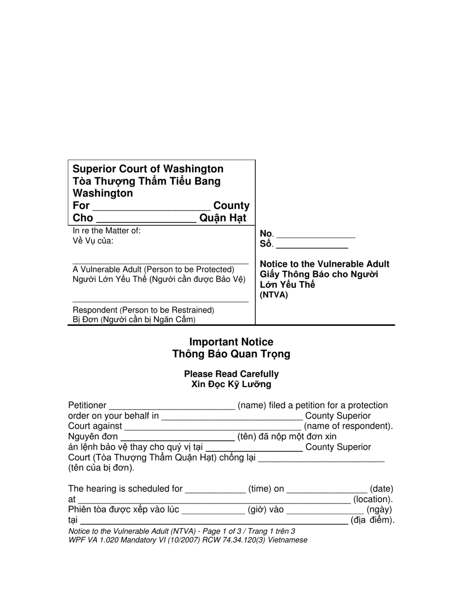 Form WPF VA-1.020 - Fill Out, Sign Online and Download Printable PDF, Washington (English ...