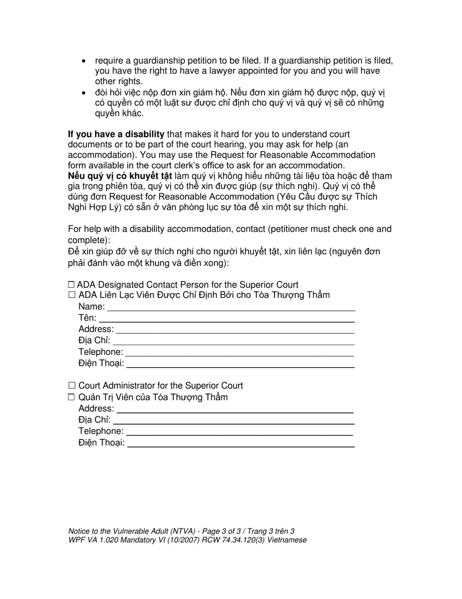 Form WPF VA-1.020 Notice to the Vulnerable Adult - Washington (English / Vietnamese), Page 3