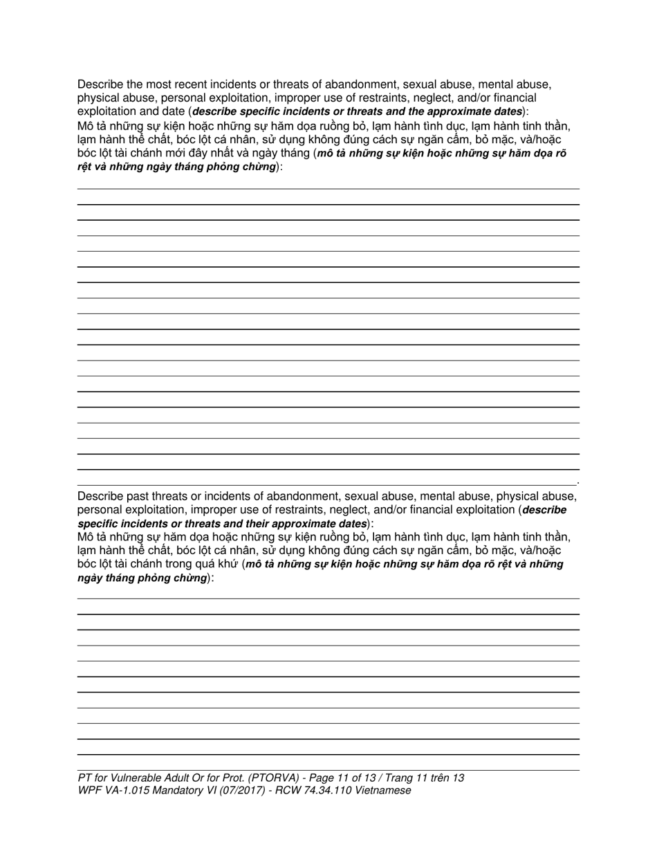 Form WPF VA-1.015 Petition for Vulnerable Adult Order for Protection - Washington (English / Vietnamese), Page 11