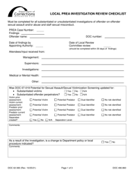 Form DOC02-383 &quot;Local Prea Investigation Review Checklist&quot; - Washington