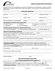 Form DOC03-315 Employee Separation Notice - Washington