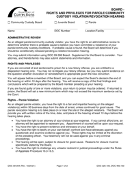 Form DOC09-304 &quot;Board - Rights and Privileges for Parole/Community Custody Violation/Revocation Hearings&quot; - Washington