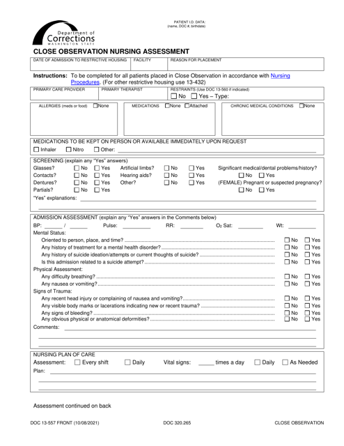 Form DOC13-557 Close Observation Nursing Assessment - Washington