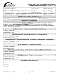 Form DOC14-044 &quot;Substance Use Disorder Discharge Summary and Continued Care Plan&quot; - Washington